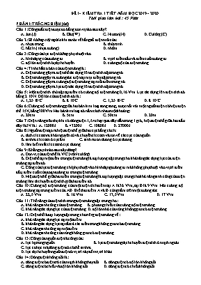 Đề kiểm tra 1 tiết học kỳ 1 môn Vật lý Lớp 11 - Đề 1 - Năm học 2019-2020